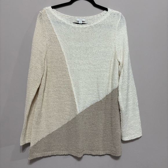 purejill Sweaters - Colorblock Sweater in Cream and Tan